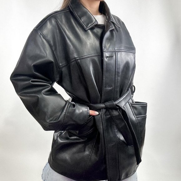 Jackets & Blazers - 90s style ultra thick oversized leather jacket with button closure